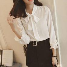 画像をギャラリービューアに読み込む, シフォンちょう結び付きカジュアルコーデしやすいシャツトップス