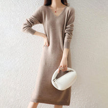 画像をギャラリービューアに読み込む, 5COLORSシンプル無地Ⅴネックゆるリラックスニットワンピース