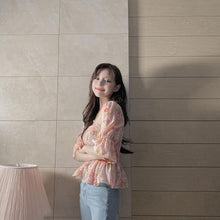 画像をギャラリービューアに読み込む, ギャザーストレッチシフォン花柄シャツ