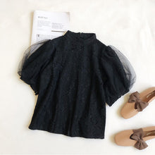 画像をギャラリービューアに読み込む, レースパープル無地半袖ブラウストップス4カラー選択