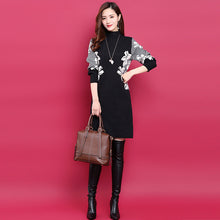 画像をギャラリービューアに読み込む, エレガント女性ファッション高見えファッション花柄ゆったり着痩せ効果ニットワンピース