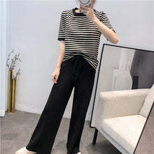 画像をギャラリービューアに読み込む, ストライプ柄半袖トップス&無地ガウチョセットアップ