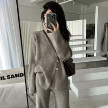 画像をギャラリービューアに読み込む, ボタン付きデザインニットトップス&カジュアルパンツセットアップ