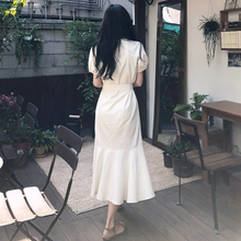 画像をギャラリービューアに読み込む, 無地フリル裾ボタン付きロングワンピース