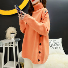 画像をギャラリービューアに読み込む, 4カラーボタンデザインハイネックけだるい風ニットセータートップス