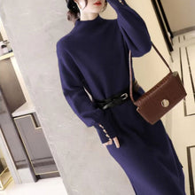 画像をギャラリービューアに読み込む, エレガントコーデ後ろボタン付きデザインニットワンピースデート通勤ワンピース(ベルト付き)