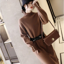 画像をギャラリービューアに読み込む, エレガントコーデ後ろボタン付きデザインニットワンピースデート通勤ワンピース(ベルト付き)