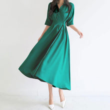 画像をギャラリービューアに読み込む, 人気沸騰 エレガントVネック切り替えレギュラーウエストAライン無地デートワンピース