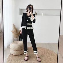 画像をギャラリービューアに読み込む, フレア裾フラウンススリーブニットカーディガン&カジュアルパンツセットアップ