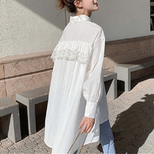 画像をギャラリービューアに読み込む, 2カラー選択無地長袖気質レースゆったり切り替え着痩せ効果カジュアルコーデしやすいシャツ・ブラウス