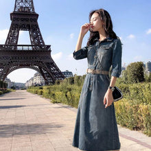 画像をギャラリービューアに読み込む, デニム半袖ワンピースベルト付きワンピース