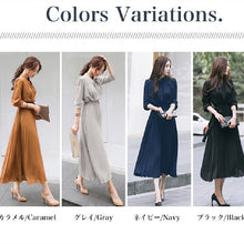 画像をギャラリービューアに読み込む, プリーツ無地デートワンピースベルト付きエレガント優雅ワンピース人気ワンピース