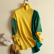 画像をギャラリービューアに読み込む, 3カラー安定感抜群ファッション配色ハイネックニットセーター
