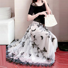 画像をギャラリービューアに読み込む, メッシュ切り替え半袖トップス&レース切り替え蝶チュールスカートセットアップ