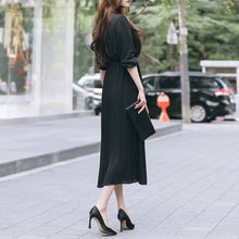 画像をギャラリービューアに読み込む, プリーツ無地デートワンピースベルト付きエレガント優雅ワンピース人気ワンピース