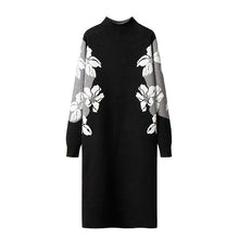 画像をギャラリービューアに読み込む, エレガント女性ファッション高見えファッション花柄ゆったり着痩せ効果ニットワンピース