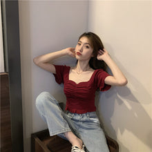 画像をギャラリービューアに読み込む, 多カラー選択ドレープ半袖ニットTシャツ