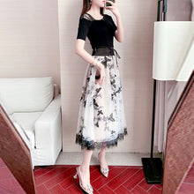 画像をギャラリービューアに読み込む, メッシュ切り替え半袖トップス&レース切り替え蝶チュールスカートセットアップ