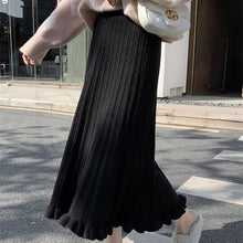 画像をギャラリービューアに読み込む, 3カラー選択韓国風ゆったり合わせやすいニットロングAラインドレープスカート