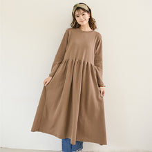画像をギャラリービューアに読み込む, 5COLORSシンプル無地ラウンドネックゆるリラックスロングワンピース