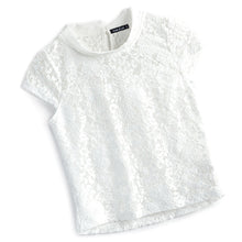 画像をギャラリービューアに読み込む, ホワイトレース透かし彫りブラウス&サスペンダーワンピーストッド柄シフォンワンピースセットアップ