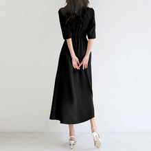 画像をギャラリービューアに読み込む, 人気沸騰 エレガントVネック切り替えレギュラーウエストAライン無地デートワンピース