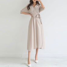 画像をギャラリービューアに読み込む, 人気沸騰 エレガントVネック切り替えレギュラーウエストAライン無地デートワンピース