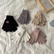 画像をギャラリービューアに読み込む, 【お得】ニット手袋暖かいかわいい冬小物笑顔プリント防寒対策タッチパネル対応