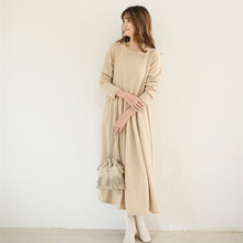 画像をギャラリービューアに読み込む, 5COLORSシンプル無地ラウンドネックゆるリラックスロングワンピース