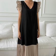 画像をギャラリービューアに読み込む, フリル裾プリーツ切り替えカジュアルロングワンピース