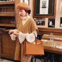 画像をギャラリービューアに読み込む, フリル裾切り替え長袖ランタンスリーブカジュアルコーデしやすいボトミングシフォンシャツ・ブラウス