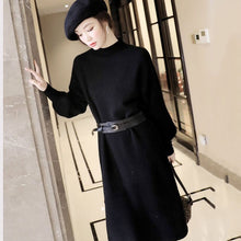 画像をギャラリービューアに読み込む, エレガントコーデ後ろボタン付きデザインニットワンピースデート通勤ワンピース(ベルト付き)