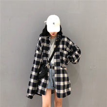 画像をギャラリービューアに読み込む, チェック柄長袖気質ゆったり着痩せ効果デザインスタイルカジュアルシャツ・ブラウス