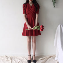 画像をギャラリービューアに読み込む, 折ネック無地半袖デートワンピース甘美エレガント