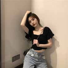 画像をギャラリービューアに読み込む, 多カラー選択ドレープ半袖ニットTシャツ