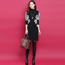 画像をギャラリービューアに読み込む, エレガント女性ファッション高見えファッション花柄ゆったり着痩せ効果ニットワンピース