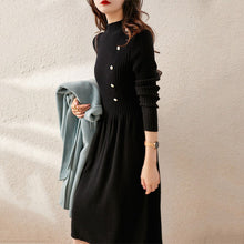 画像をギャラリービューアに読み込む, 気質アップストライプボタン付きニットワンピースデートワンピース