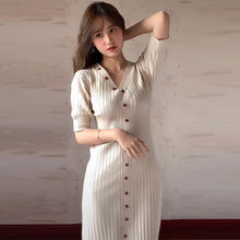 画像をギャラリービューアに読み込む, 【長袖追加】4カラー選択ニットボタン付きフリル裾エレガントワンピース