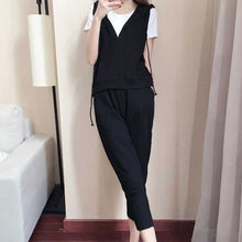 画像をギャラリービューアに読み込む, 白Tシャツ&フード付きベスト&カジュアルパンツ3点セットアップ