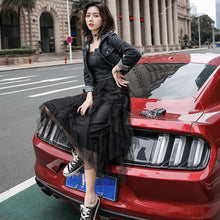 画像をギャラリービューアに読み込む, デニム切り替えメッシュサスペンダーワンピース