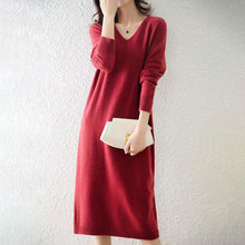 画像をギャラリービューアに読み込む, 5COLORSシンプル無地Ⅴネックゆるリラックスニットワンピース