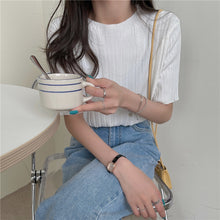 画像をギャラリービューアに読み込む, 多カラー選択ストライプ無地半袖ニットシンプルTシャツコーデしやすい