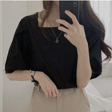 画像をギャラリービューアに読み込む, スクエアカラー3カラー選択半袖シンプルブラウストップス