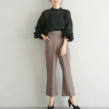 画像をギャラリービューアに読み込む, フリル裾レース切り替え無地コーデしやすいゆったり切り替えファッションシャツ・ブラウストップス