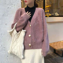 画像をギャラリービューアに読み込む, 5カラー手触り良く暖かい無地シンプルⅤネックニットアウター