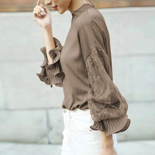 画像をギャラリービューアに読み込む, フリル裾レース切り替え無地コーデしやすいゆったり切り替えファッションシャツ・ブラウストップス