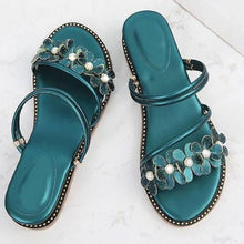 画像をギャラリービューアに読み込む, ビーズ付き花柄ローヒールサンダル履き心地よいシューズ