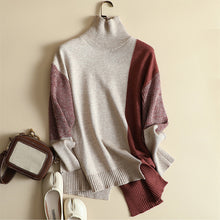 画像をギャラリービューアに読み込む, 3カラー安定感抜群ファッション配色ハイネックニットセーター