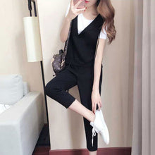 画像をギャラリービューアに読み込む, 白Tシャツ&フード付きベスト&カジュアルパンツ3点セットアップ