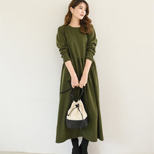 画像をギャラリービューアに読み込む, 5COLORSシンプル無地ラウンドネックゆるリラックスロングワンピース
